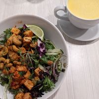 Thai salad and turmeric latte at Strong Hearts in Syracuse