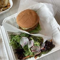 Fried “chicken” sandwich with greens  at Strong Hearts in Syracuse