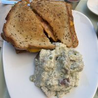 cajun seitan sandwich, potato salad  at Strong Hearts in Syracuse