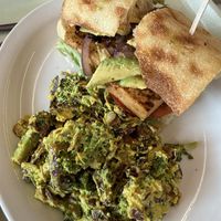 Maple tofu sandwich + side of broccoli salad  at Strong Hearts in Syracuse