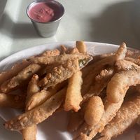 Pickle fries + vegan blackberry mayo   at Strong Hearts in Syracuse