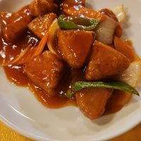 Vegan subuta (sweet sour pork) at Chojo Hanten in Yokohama