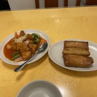 Sweet and sour pork and veggie rollss  at Chojo Hanten in Yokohama
