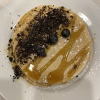 Vegan pancakes with blueberries and Oreo   at POG - Tara St in Dublin