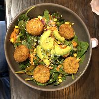 Vegan falafel salad with avocado  at POG - Tara St in Dublin