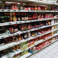 Not all vegan, but most are: coconut milk, sauces(soy also), noodles, rice paper etc. at Cora Lujerului in Bucharest