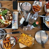 Vegan dumpling hotpot, kim-chi fried rice, vegan fried chicken at K-pub in Adelaide