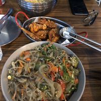 Sweet potato noodles, sweet chilli chicken, ramen  at K-pub in Adelaide