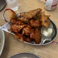 Half maple soy / half sweet chilli chicken wings  at K-pub in Adelaide