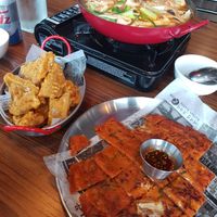 Vegan KFC, Dumpling hot pot and Kimchi pancake. at K-pub in Adelaide