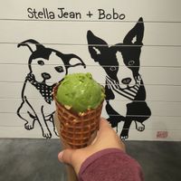 Matcha pistachio (vegan) in a cone (gluten-free)  at Stella Jean's in San Diego