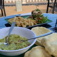 Pappadoms and guac & pumpkin waffle at The Container Beach Restaurant in Negombo