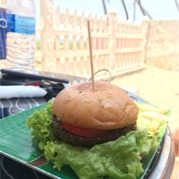 Vegan burger with vegan mayo at The Container Beach Restaurant in Negombo