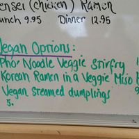 Vegan menu at Si Aku Ramen in Barre