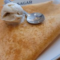 Oh... the Jaggery Dosa with ice cream is just perfect. at Sagar Vegan & Vegetarian Restaurant - West End in London