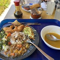 The stew appeared to have some soy protein chunks; definitely not meat; but I forgot to ask what it was.  at Good Affinity in Cuenca