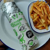 Doner kebab wrap and paprika fries at What The Pitta in Brighton