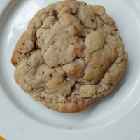 White choc and raspberry cookie at What The Pitta in Brighton