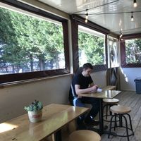 Seating area at Karma Café in Asheville