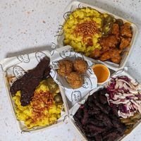 Mac Cheeze balls in the middle at Lazy Boy Kitchen in North West London