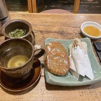 Snacks and green tea. Served with honey, I just left it out.  at Traditional Tea House Insadong (전통 찻집 인사동) in Seoul