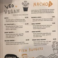 Veg and vegan section on menu  at HUB St Ives in St Ives
