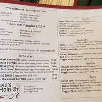 Menu at Ana's on Main St in Evanston