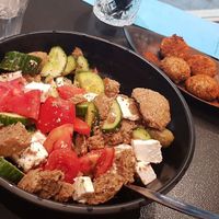Dakos salad and cheese balls at Tarantula in Thessaloniki