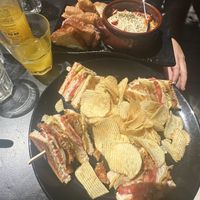 Club sandwich with crisps + hot pot with bread  at Tarantula in Thessaloniki