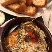 Cheesy Tomato Hot Pot with crusty bread at Tarantula in Thessaloniki
