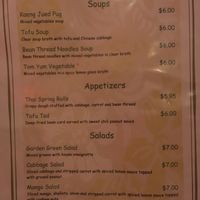 Vegetarian Menu at Thai Orchid in Seven Mile Beach