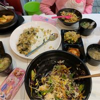 Fried rice and bibimbap. She also brought us special made sides and soup.  at Bonga in Incheon