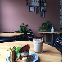 Waffles and Iced Chai with the cute decor  at Flora by Greenhouse Canteen in West End