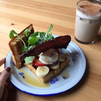 Waffles and Iced Chai at Flora by Greenhouse Canteen in West End