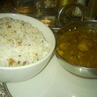 Seitan madras and garlic rice at Karma Kitchen Cafe in Newcastle Upon Tyne