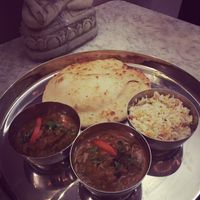 Rongi, and Achari TVP Thali.  at Karma Kitchen Cafe in Newcastle Upon Tyne