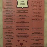Drinks menu April 2019 at Karma Kitchen Cafe in Newcastle Upon Tyne