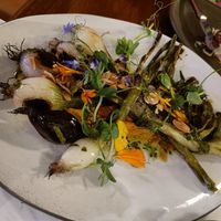 Calçots/ grilled spring onions with romesco(roasted pepper) sauce at EDO in Belfast