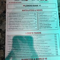 Menu. Vegan options clearly marked with ♥️  at Lokos Takos Taqueria in Fort Lauderdale