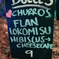 Dessert menu, churros are marked vegan   at Lokos Takos Taqueria in Fort Lauderdale