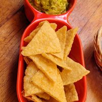 Guacamole with spicy corn chips at Kula in Pisac