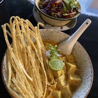 Khao Soi and Burmese tea leaf salad   at Asa Vegan Kitchen and Studio in Chiang Mai