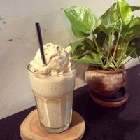 PB, almond milk, frozen banana and hemp seeds smoothie  at Asa Vegan Kitchen and Studio in Chiang Mai