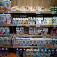 Vegan milk, tofu, cooking cream, dessert, horchata at Mega Image - General Gheorghe Magheru in Bucharest