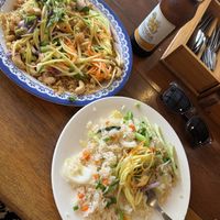 Tofu mashed mango salad and a fried rice. Huge, fresh and flavoursome dishes  at Mangrove in Krabi