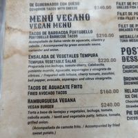 Vegan menu at Pura Vida in Mazatlan
