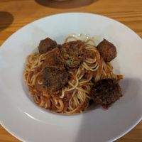 Spaghetti con polpette do funghi at Eish & Malh in Cairo