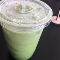 All compostable cups plates etc matcha latte  at Plantz Cafe in Dracut