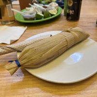 Tamales with courgette flowers  at Gold Taco - Roma Norte in Mexico City