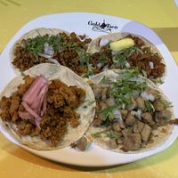 Carnitas, chorizo, al pastor, axiote. No cheesee  at Gold Taco - Roma Norte in Mexico City